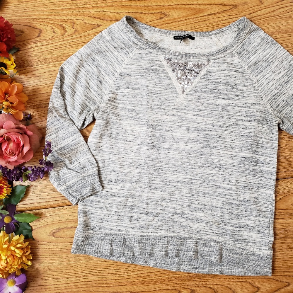 Chaus Grey Sequin Detail Sweatshirt Top